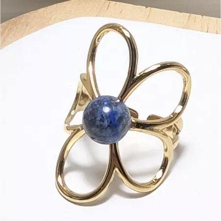 Bague fleur dorée avec pierre naturelle