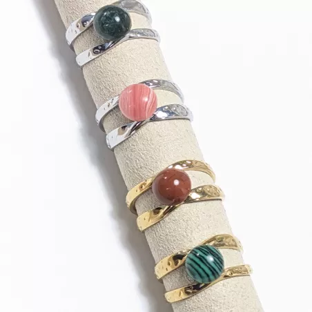 Bague Vibe réglable en acier inoxydable et pierre naturelle – Bijou fait main