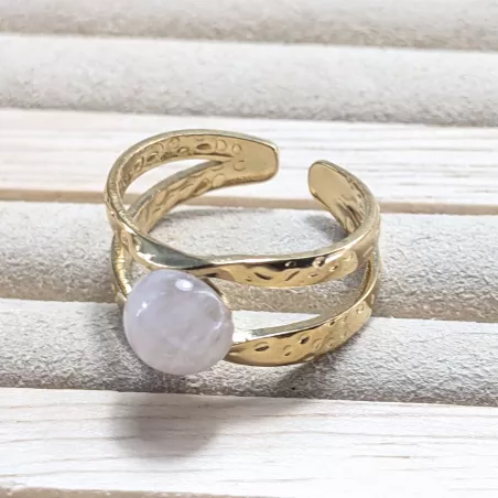 Bague Vibe réglable en acier inoxydable doré et pierre naturelle – Bijou fait main