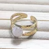 Bague Vibe réglable en acier inoxydable doré et pierre naturelle – Bijou fait main