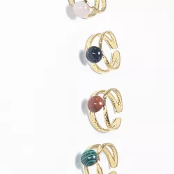 Bague Vibe réglable en acier inoxydable doré et pierre naturelle – Bijou fait main