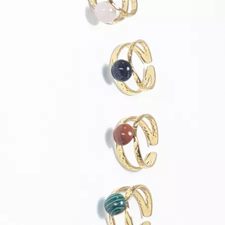 Bague Vibe réglable en acier inoxydable doré et pierre naturelle – Bijou fait main