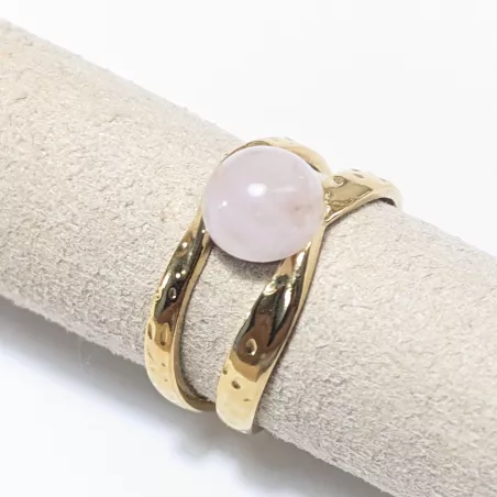 Bague Vibe réglable en acier inoxydable doré et pierre naturelle – Bijou fait main