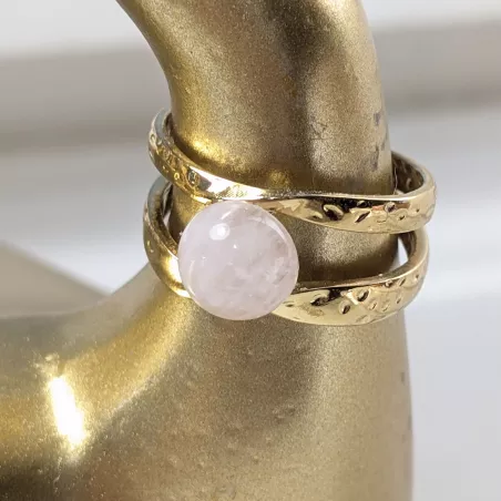 Bague Vibe réglable en acier inoxydable doré et pierre naturelle – Bijou fait main