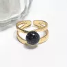 Bague Vibe réglable en acier inoxydable doré et pierre naturelle – Bijou fait main