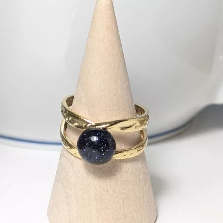 Bague Vibe réglable en acier inoxydable doré et pierre naturelle – Bijou fait main