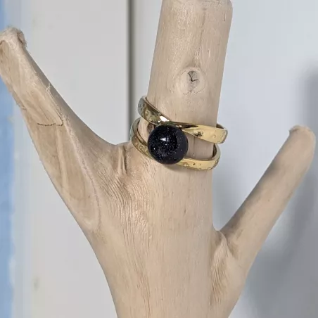 Bague Vibe réglable en acier inoxydable doré et pierre naturelle – Bijou fait main
