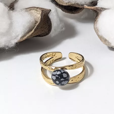 Bague Vibe réglable en acier inoxydable doré et pierre naturelle – Bijou fait main