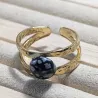 Bague Vibe réglable en acier inoxydable doré et pierre naturelle – Bijou fait main
