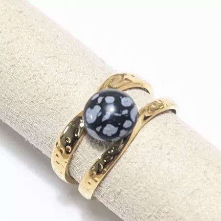Bague Vibe réglable en acier inoxydable doré et pierre naturelle – Bijou fait main
