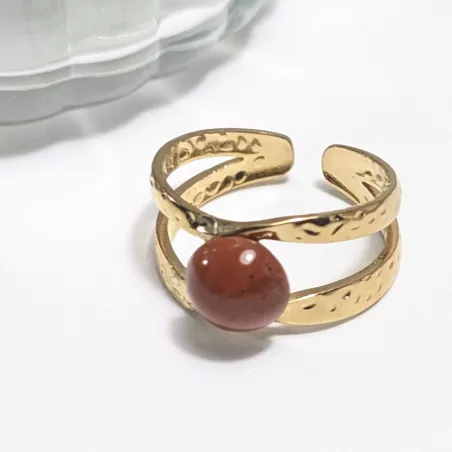 Bague Vibe réglable en acier inoxydable doré et pierre naturelle – Bijou fait main