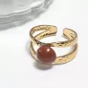 Bague Vibe réglable en acier inoxydable doré et pierre naturelle – Bijou fait main