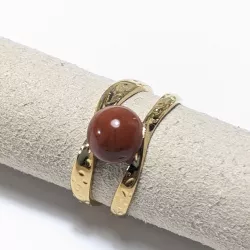 Bague Vibe réglable en acier inoxydable doré et pierre naturelle – Bijou fait main