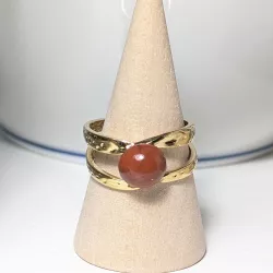 Bague Vibe réglable en acier inoxydable doré et pierre naturelle – Bijou fait main