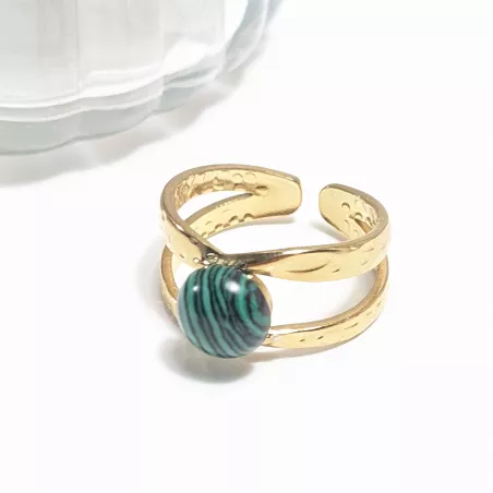 Bague Vibe réglable en acier inoxydable doré et pierre naturelle – Bijou fait main