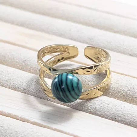 Bague Vibe réglable en acier inoxydable doré et pierre naturelle – Bijou fait main