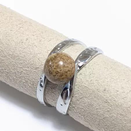 Bague Vibe réglable en acier inoxydable argenté et pierre naturelle – Bijou fait main
