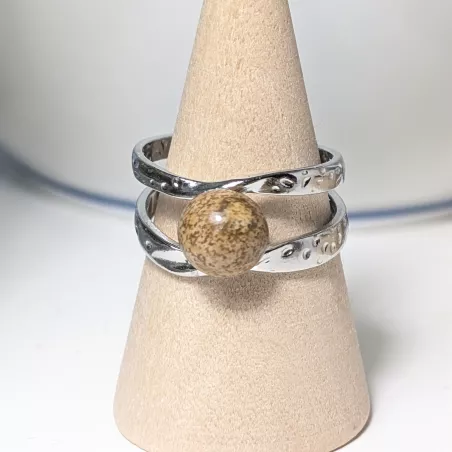 Bague Vibe réglable en acier inoxydable argenté et pierre naturelle – Bijou fait main