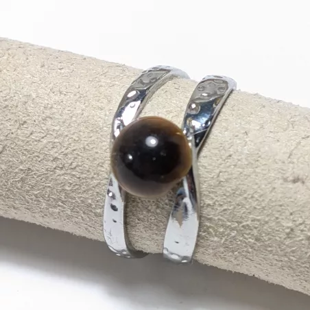 Bague Vibe réglable en acier inoxydable argenté et pierre naturelle – Bijou fait main