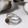 Bague Vibe réglable en acier inoxydable argenté et pierre naturelle – Bijou fait main