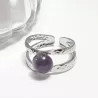 Bague Vibe réglable en acier inoxydable argenté et pierre naturelle – Bijou fait main