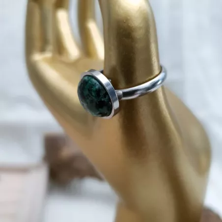 Bague cabochon en unakite