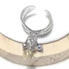Bague Omega argentée avec pendentifs en pierres naturelles et perles de verre, style bohème