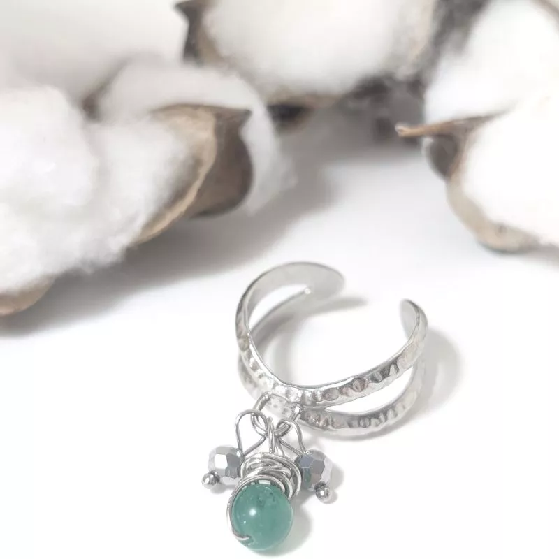 Bague Anse – Acier martelé et pierres naturelles | Bouly&Cailloux