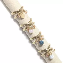 Bague Omega dorée avec pendentifs en pierres naturelles et perles de verre, style bohème