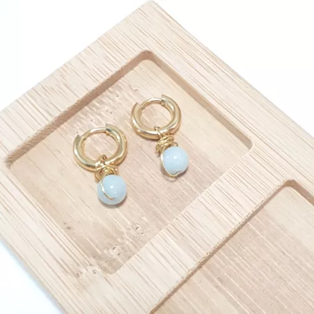 Boucles créoles Omega en acier inoxydable avec pierre naturelle – Bouly&Cailloux, aigue-marine