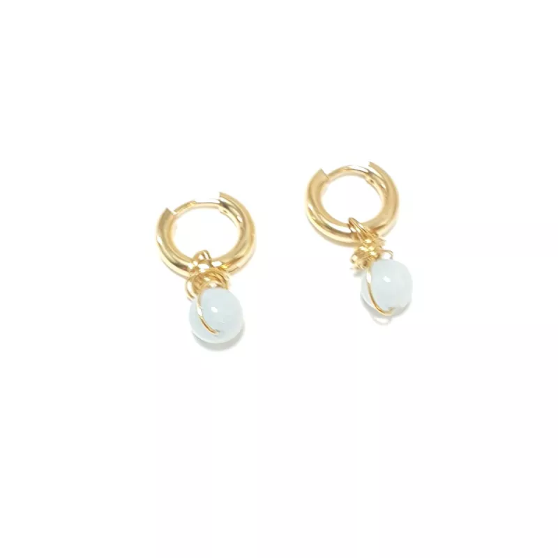 Boucles créoles Omega en acier inoxydable avec pierre naturelle – Bouly&Cailloux, aigue-marine Boucles créoles Omega en acier inoxydable avec pierre naturelle – Bouly&Cailloux, aigue-marine