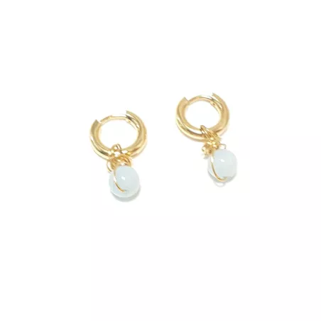 Boucles créoles Omega en acier inoxydable avec pierre naturelle – Bouly&Cailloux, aigue-marine