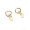 Boucles créoles Omega en acier inoxydable avec pierre naturelle – Bouly&Cailloux, quartz rose