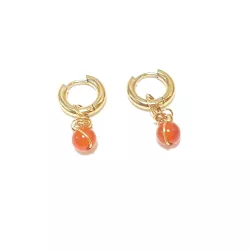 Boucles créoles Omega en acier inoxydable avec pierre naturelle – Bouly&Cailloux, agate rouge