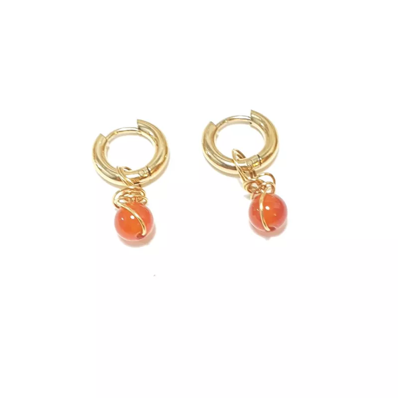 Boucles créoles Omega en acier inoxydable avec pierre naturelle – Bouly&Cailloux, agate rouge