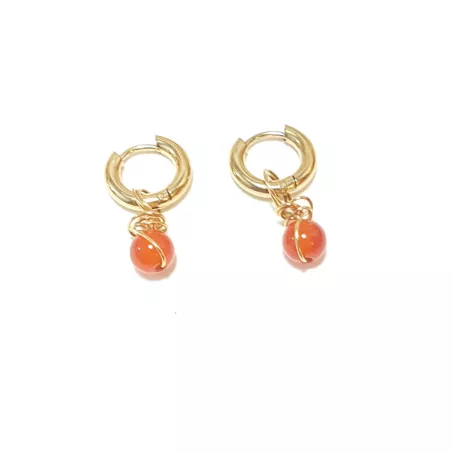 Boucles créoles Omega en acier inoxydable avec pierre naturelle – Bouly&Cailloux, agate rouge