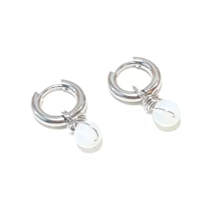 Boucles créoles Omega en acier inoxydable avec pierre naturelle – Bouly&Cailloux, opale