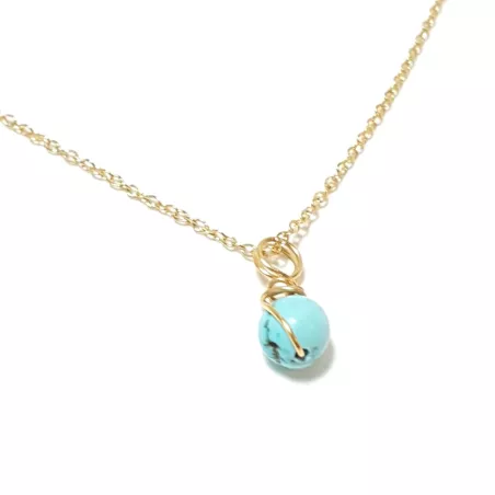 Collier pendentif Omega en pierre naturelle et acier inoxydable doré et turquoise