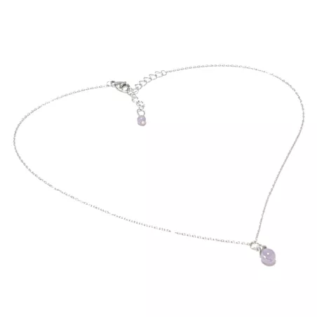 Collier pendentif Omega en pierre naturelle et acier inoxydable argenté et agate violette