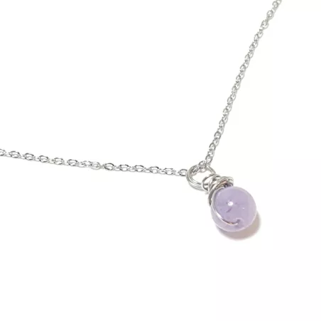 Collier pendentif Omega en pierre naturelle et acier inoxydable argenté et agate violette