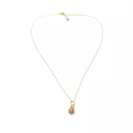 Collier pendentif Omega en pierre naturelle et acier inoxydable doré et jaspe paysage