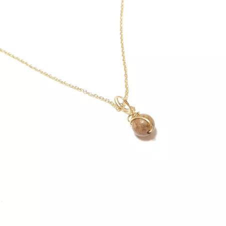 Collier pendentif Omega en pierre naturelle et acier inoxydable doré et jaspe paysage