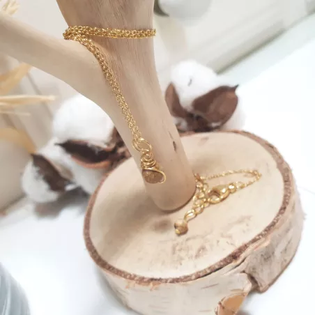 Collier pendentif Omega en pierre naturelle et acier inoxydable doré et jaspe paysage