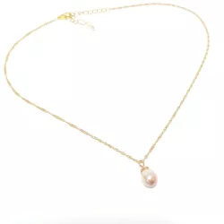 Collier pendentif Centauri avec perle rosée, acier doré