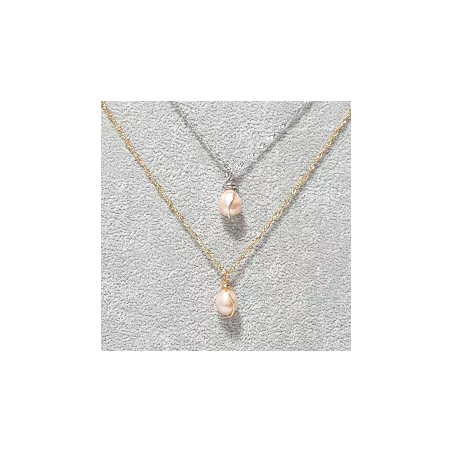 Collier pendentif Centauri avec perle rosée, acier doré et argenté