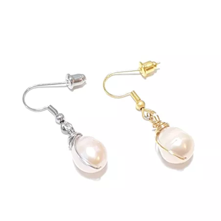 Boucles d’oreilles Centauri en perle rosée – version dorée et argentée