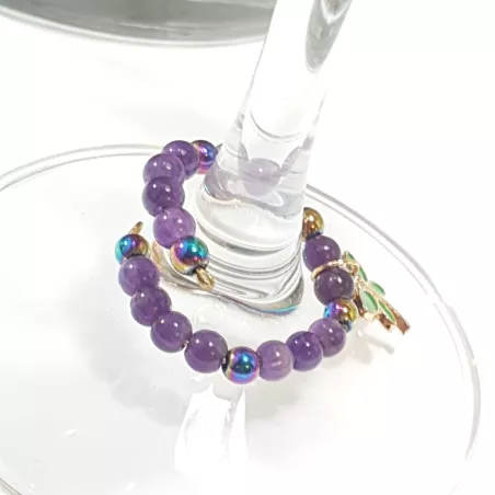Marque-verre Ampélia avec pierres naturelles et pendentif – bijou fait main
