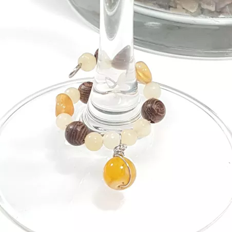 Marque-verre Ampélia avec pierres naturelles et pendentif – bijou fait main