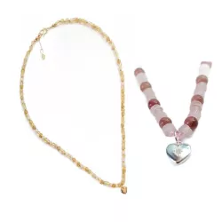 Collier Mimi en argent ou plaqué-or en pierres miyuki et pendentif coeur