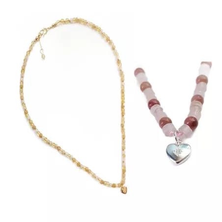 Collier Mimi en argent ou plaqué-or en pierres miyuki et pendentif coeur